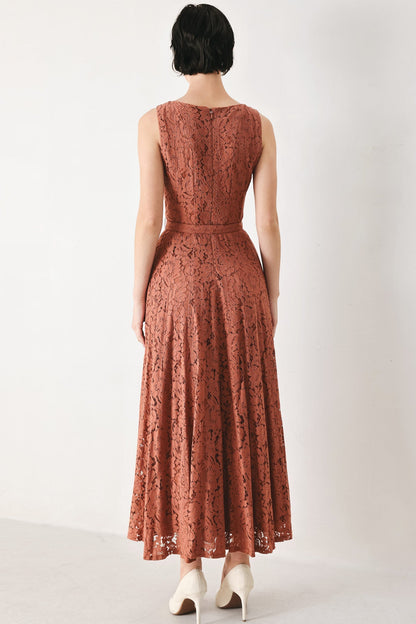 TRUE ROMANCE RUST LACE MIDI DRESS