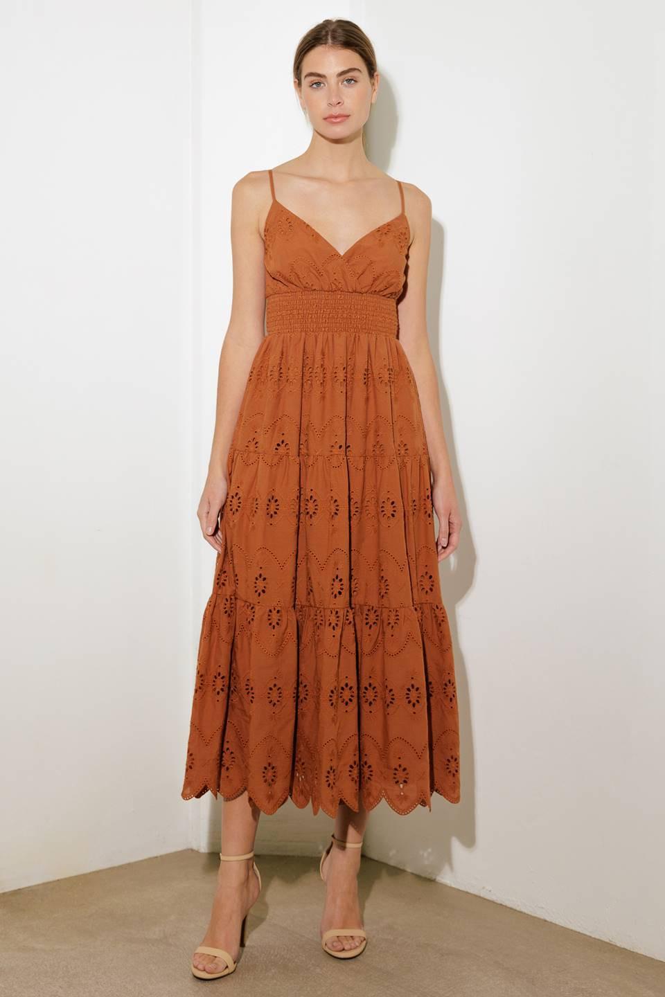 LUMINOUS BLISS EYELET MIDI DRESS