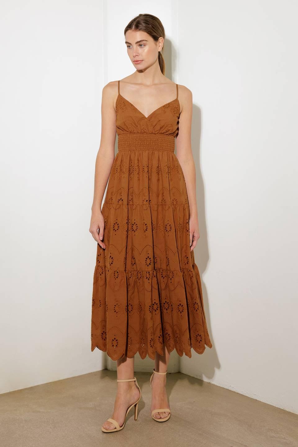 LUMINOUS BLISS EYELET MIDI DRESS