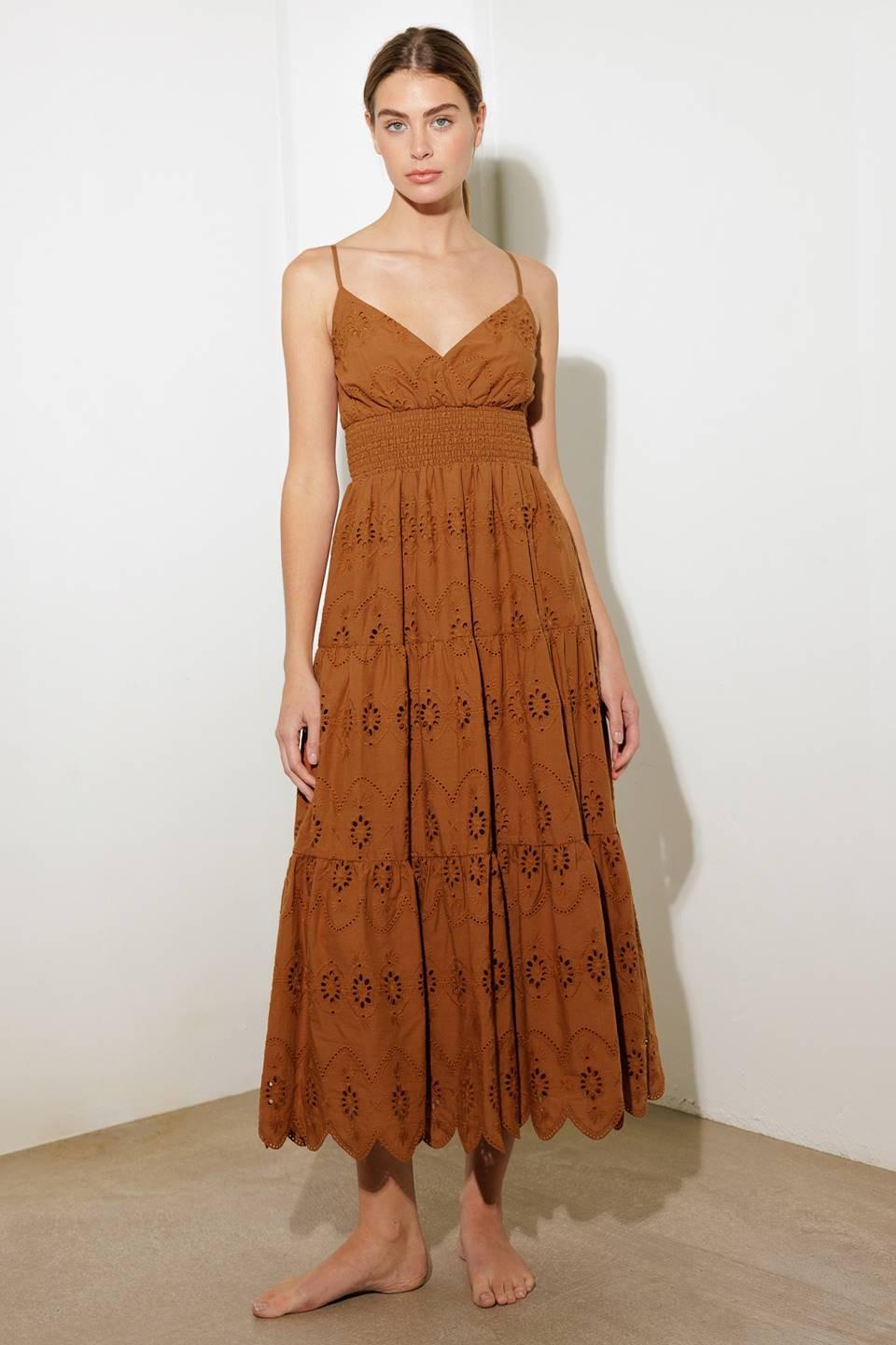 LUMINOUS BLISS EYELET MIDI DRESS