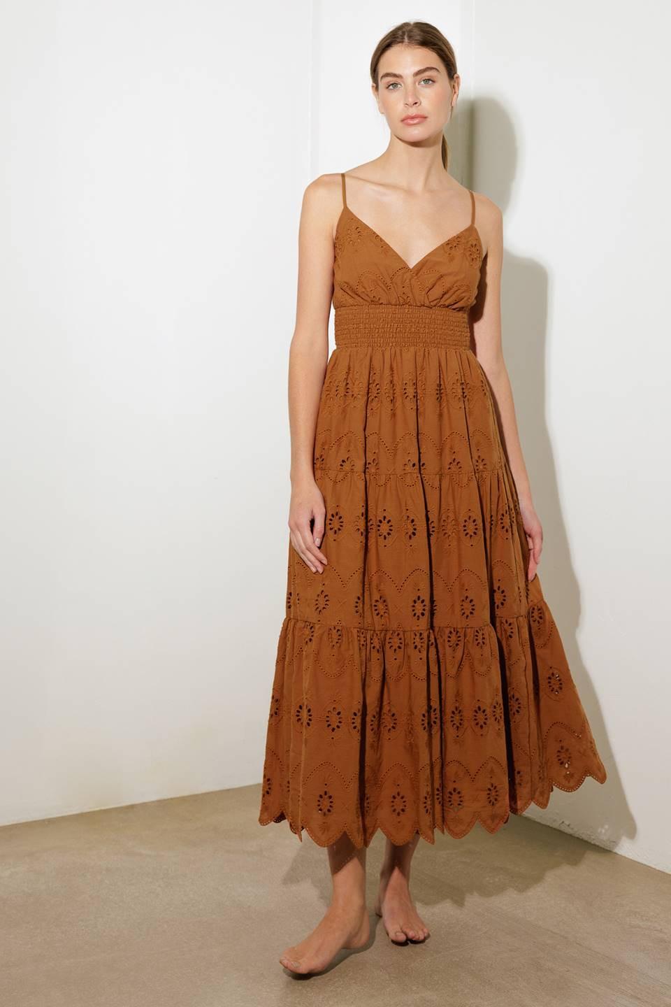 LUMINOUS BLISS EYELET MIDI DRESS