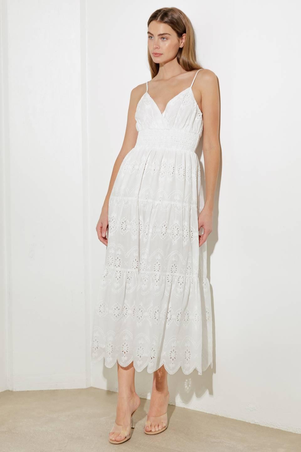 LUMINOUS BLISS EYELET MIDI DRESS