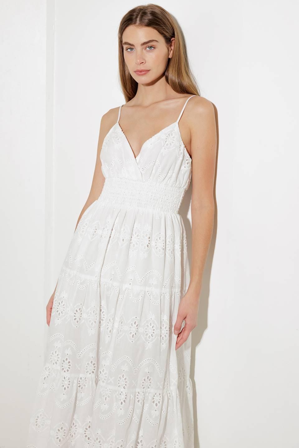 LUMINOUS BLISS EYELET MIDI DRESS