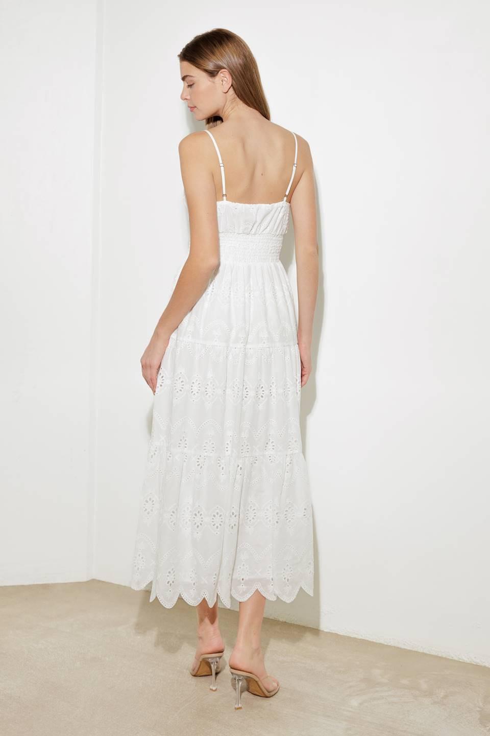 LUMINOUS BLISS EYELET MIDI DRESS