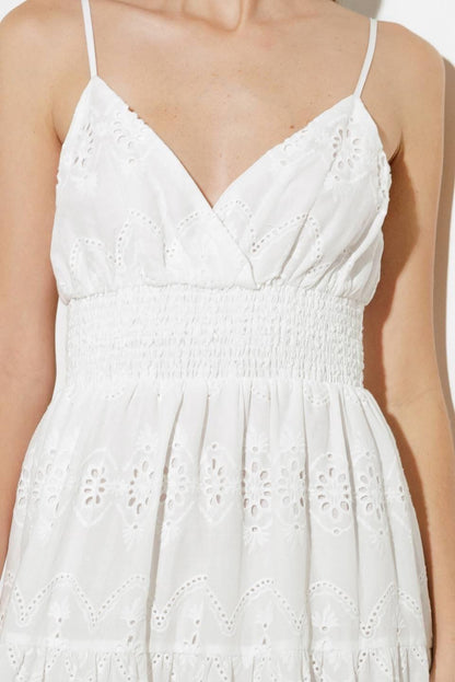 LUMINOUS BLISS EYELET MIDI DRESS