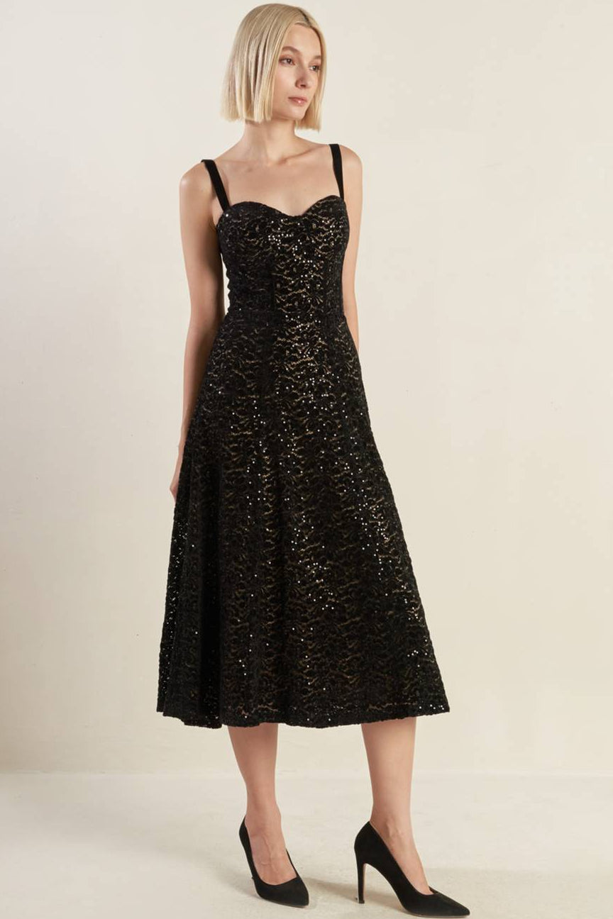 TIFFANY BLACK LACE MIDI DRESS