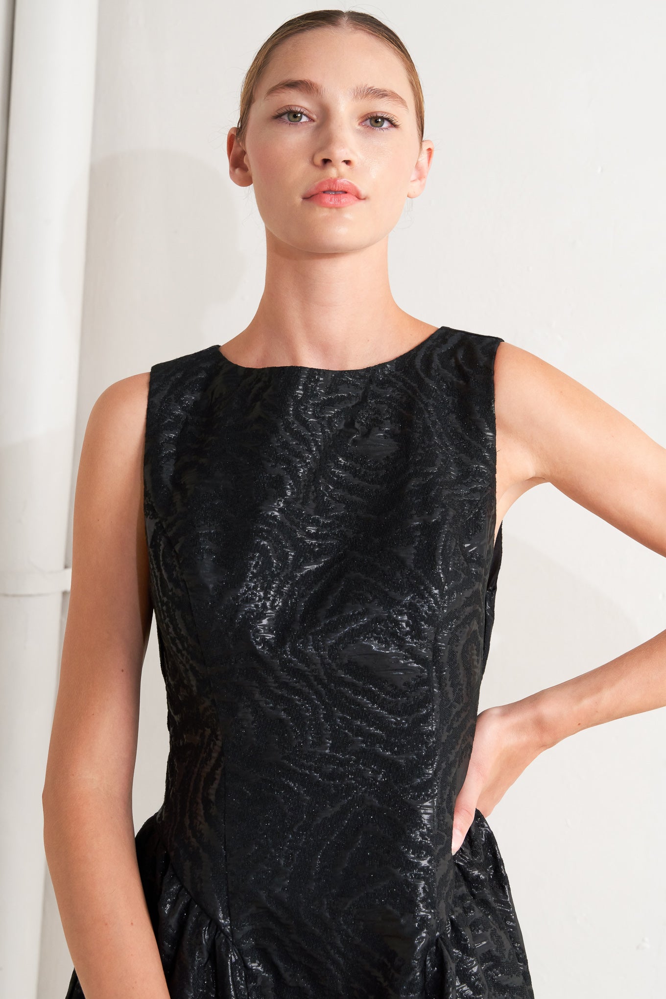 TEXTURED BLACK MIDI DRESS WITH OPEN BACK FINAL