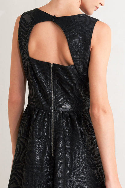 TEXTURED BLACK MIDI DRESS WITH OPEN BACK FINAL