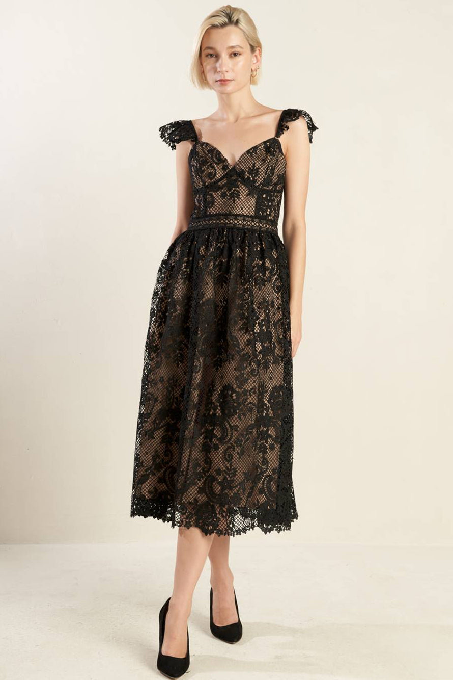 KNOW YOU BETTER LACE BLACK MIDI DRESS