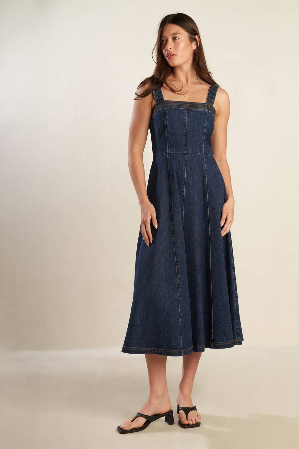 AUTUMN ESCAPE DARK DENIM MIDI DRESS