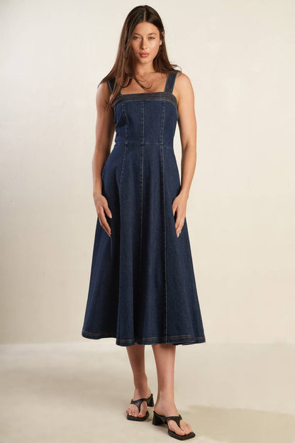 AUTUMN ESCAPE DARK DENIM MIDI DRESS