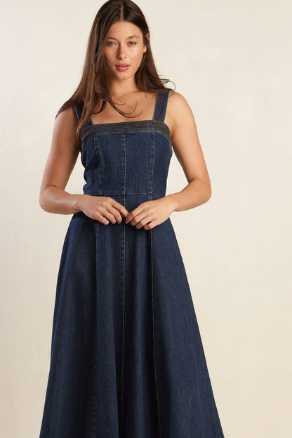AUTUMN ESCAPE DARK DENIM MIDI DRESS