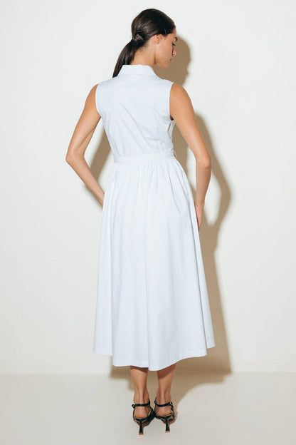 NORTH EAST MIDI White Cotton Pintuck Midi Shirt Dress