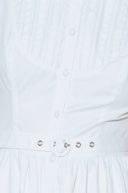 NORTH EAST MIDI White Cotton Pintuck Midi Shirt Dress