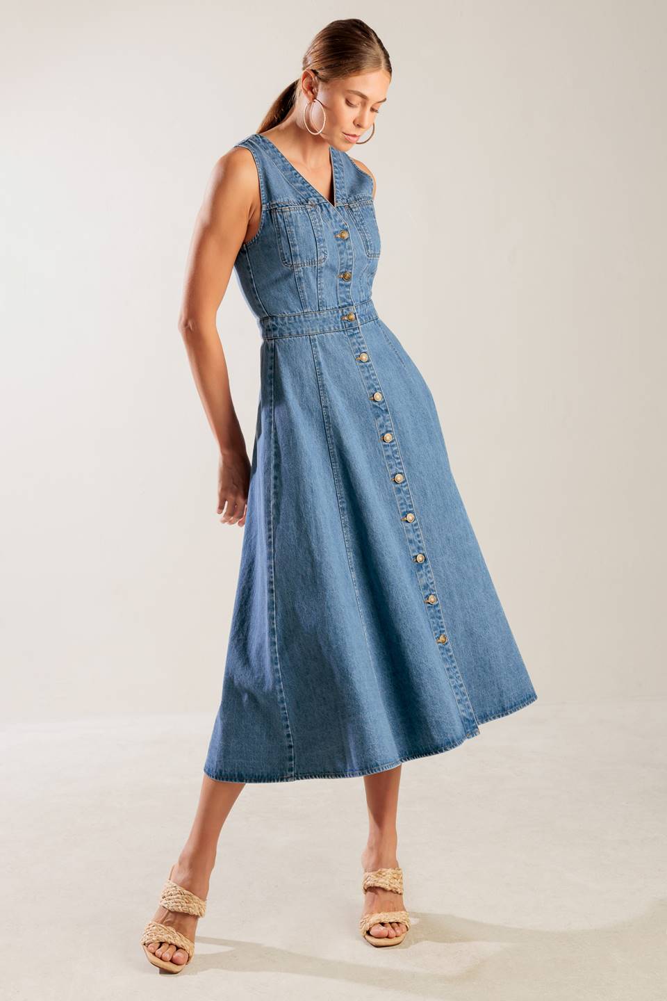 THE JOURNEY BEGINS BUTTON DOWN DENIM MIDI DRESS