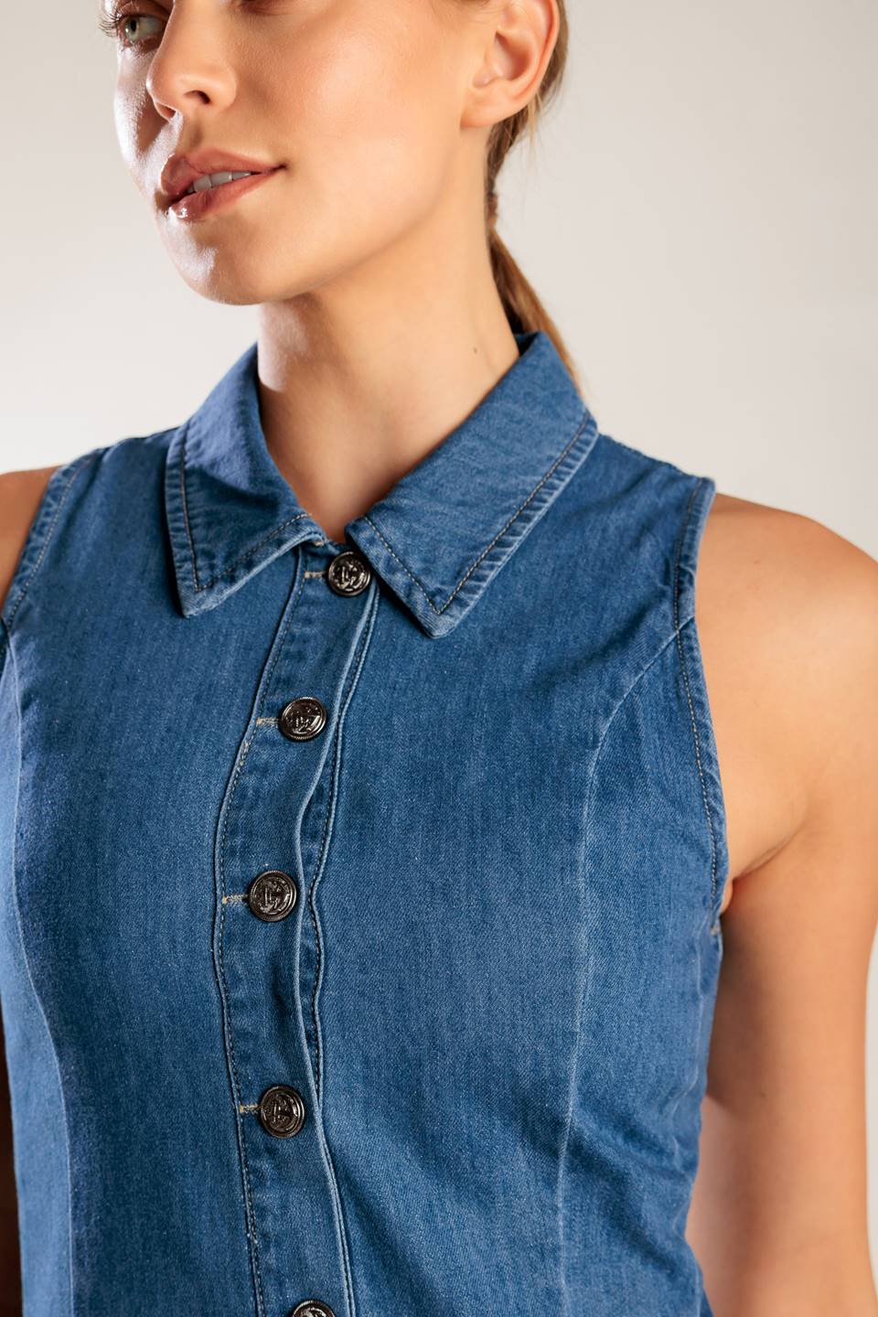 WHERE I WANT TO BE BUTTON FRONT DENIM MINI DRESS