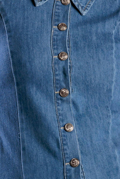 WHERE I WANT TO BE BUTTON FRONT DENIM MINI DRESS