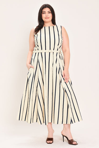 SAIL AWAY STRIPED MIDI DRESS