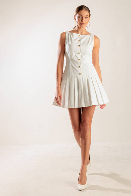 NO COMPARISONS PLEATED SKIRT MINI DRESS WHITE