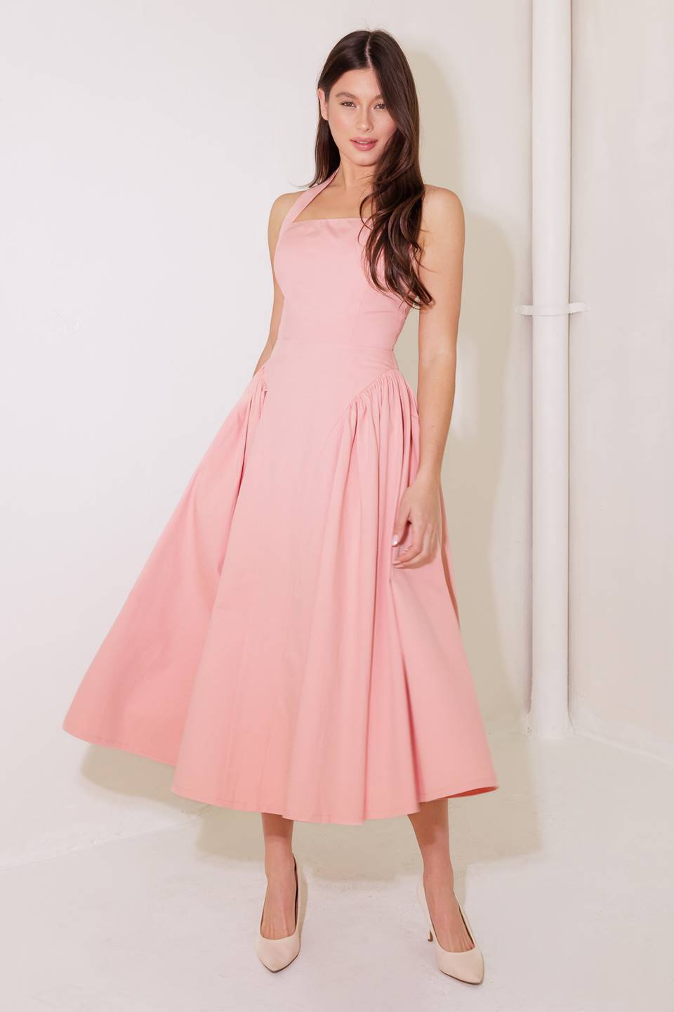 CAUGHT IN THE RAIN HALTER MIDI DRESS SOFT PINK FINAL