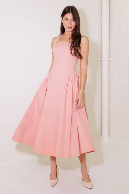CAUGHT IN THE RAIN HALTER MIDI DRESS SOFT PINK