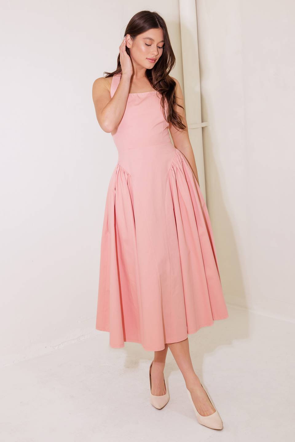 CAUGHT IN THE RAIN HALTER MIDI DRESS SOFT PINK FINAL