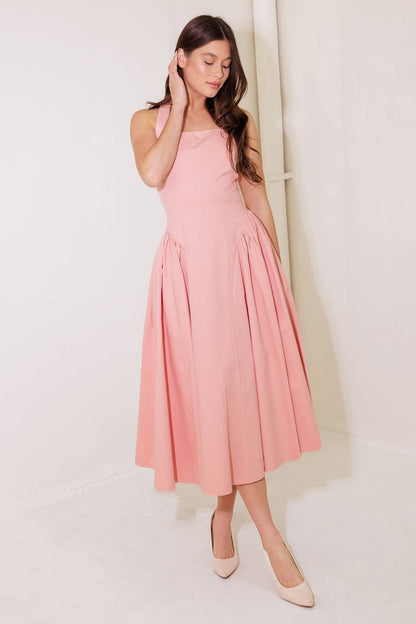 CAUGHT IN THE RAIN HALTER MIDI DRESS SOFT PINK FINAL