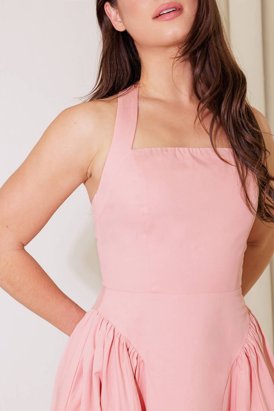 CAUGHT IN THE RAIN HALTER MIDI DRESS SOFT PINK FINAL