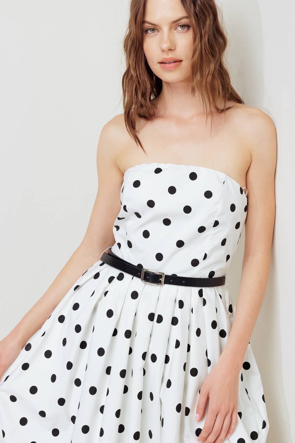 POLKA DOT WHITE & BLACK BUBBLE HEM MIDI DRESS