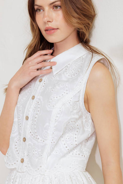 JOVIE WHITE EYELET MINI DRESS