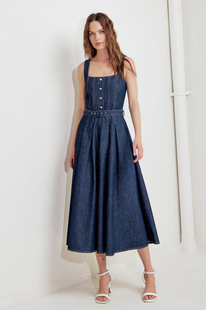 MOONLIGHT SERENADE CLASSIC DENIM MIDI DRESS