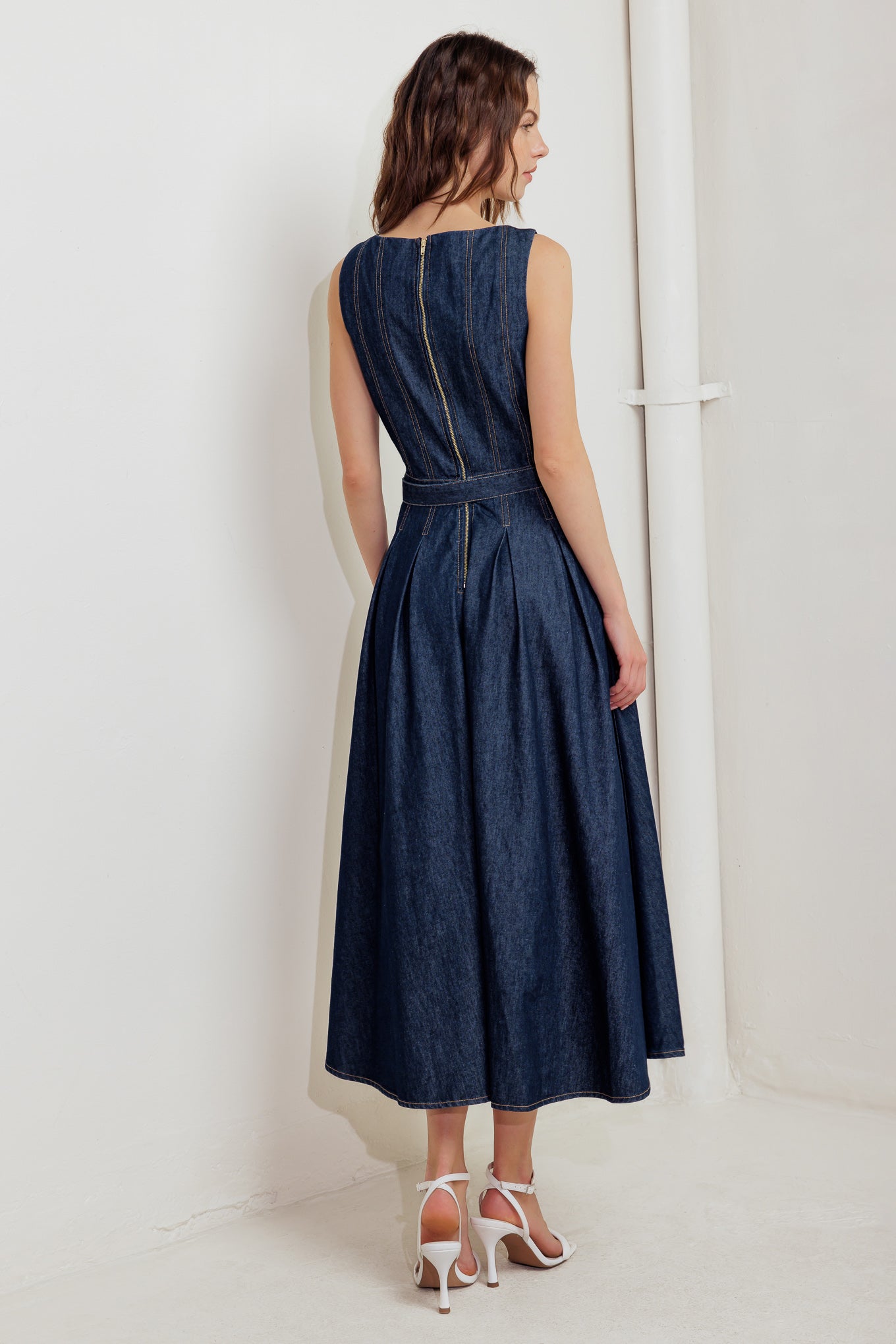 MOONLIGHT SERENADE CLASSIC DENIM MIDI DRESS