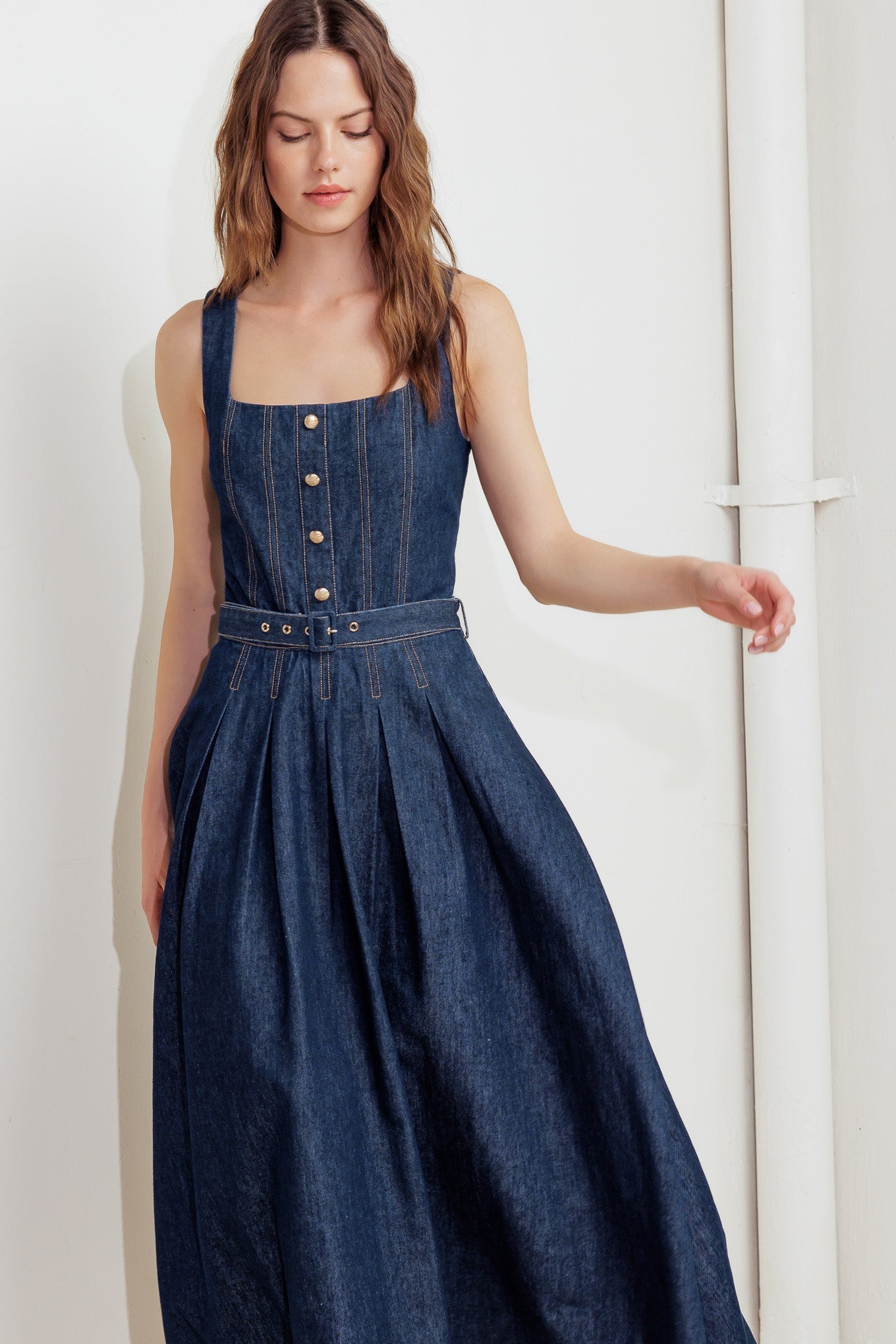 MOONLIGHT SERENADE CLASSIC DENIM MIDI DRESS