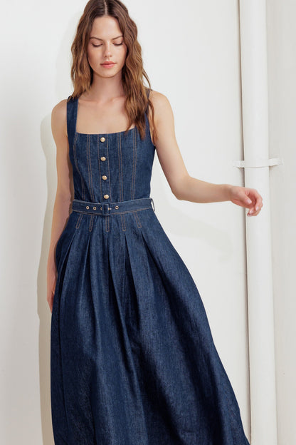 MOONLIGHT SERENADE DARK DENIM MIDI DRESS FINAL