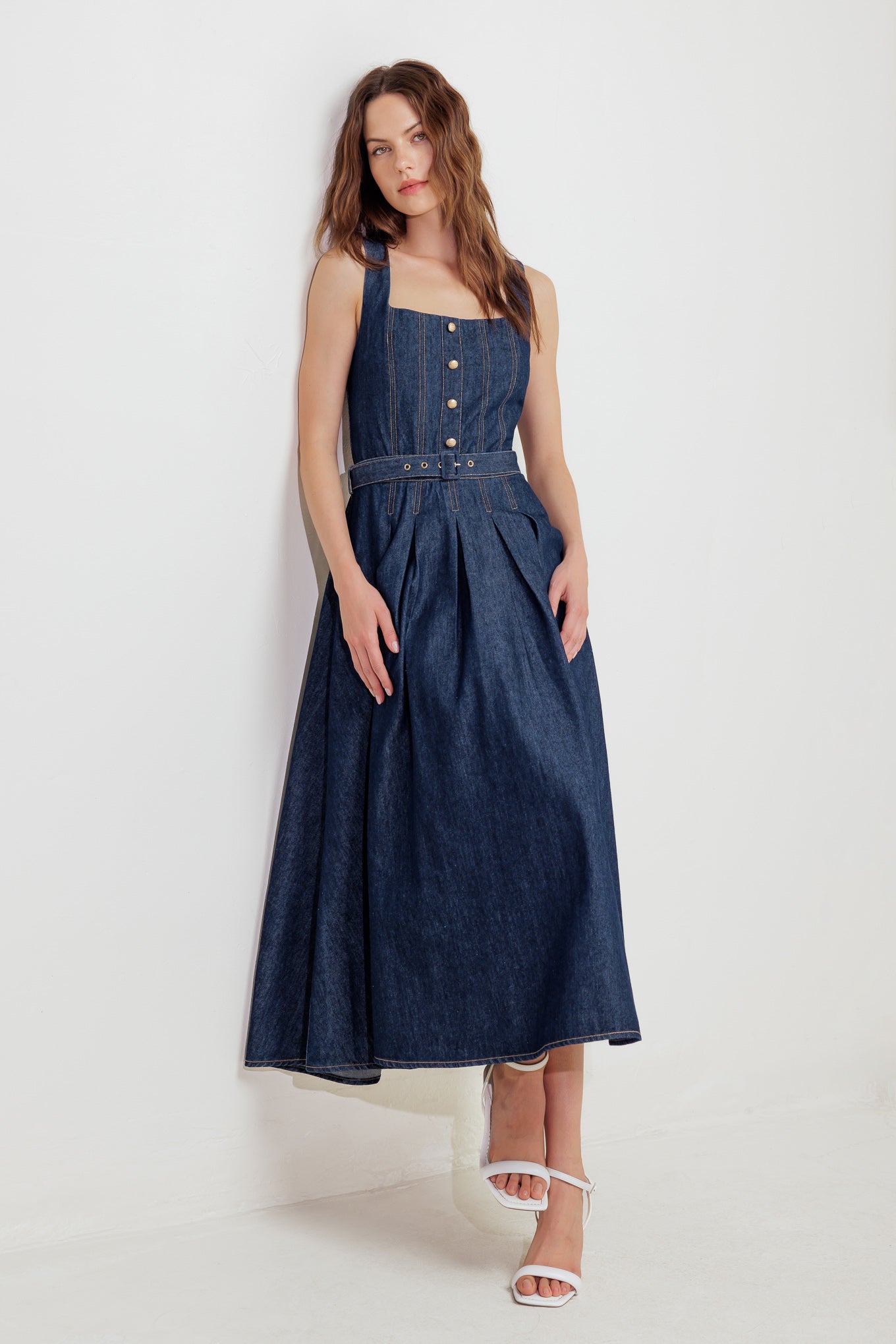 MOONLIGHT SERENADE CLASSIC DENIM MIDI DRESS