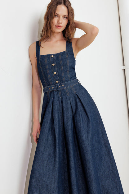 MOONLIGHT SERENADE CLASSIC DENIM MIDI DRESS