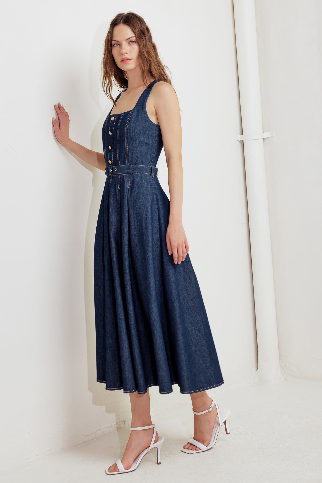 MOONLIGHT SERENADE DARK DENIM MIDI DRESS FINAL