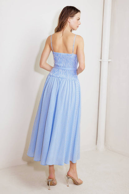 JOURNI STRIPED MIDI DRESS BLUE & WHITE