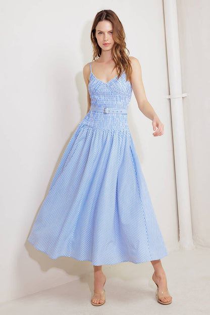 JOURNI STRIPED MIDI DRESS BLUE & WHITE