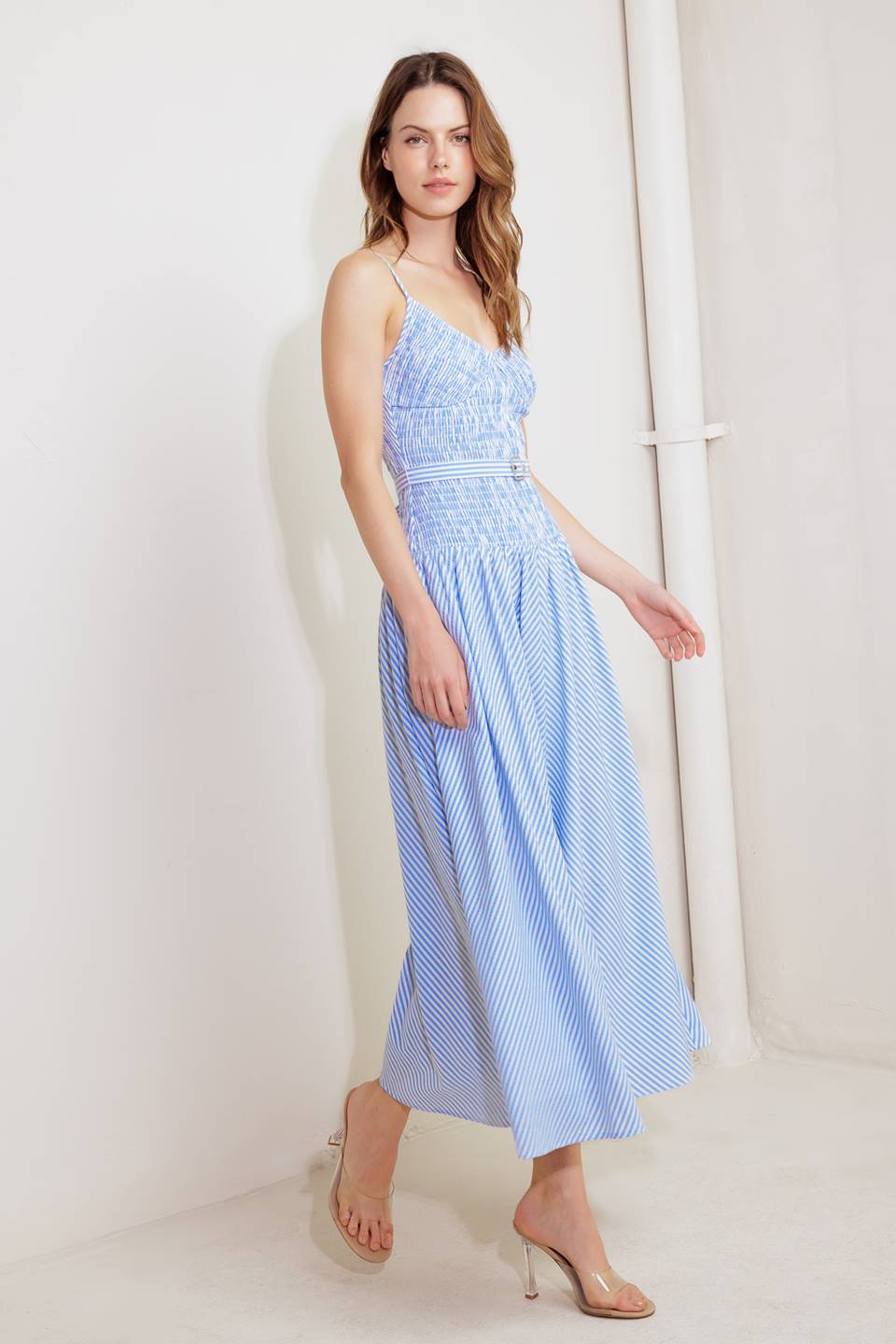 JOURNI STRIPED MIDI DRESS BLUE & WHITE