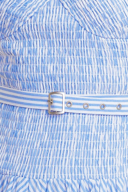 JOURNI STRIPED MIDI DRESS BLUE & WHITE