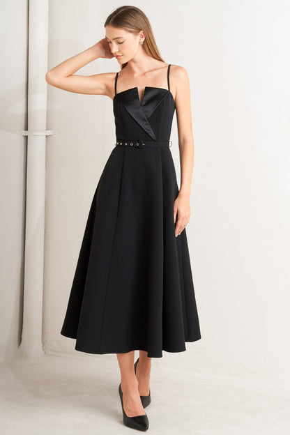 MIDNIGHT TUX BLACK MIDI DRESS