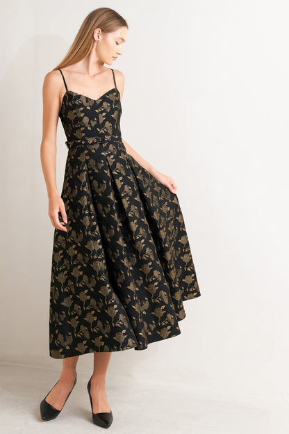 GARDEN OPERA BLACK & BROWN MIDI DRESS
