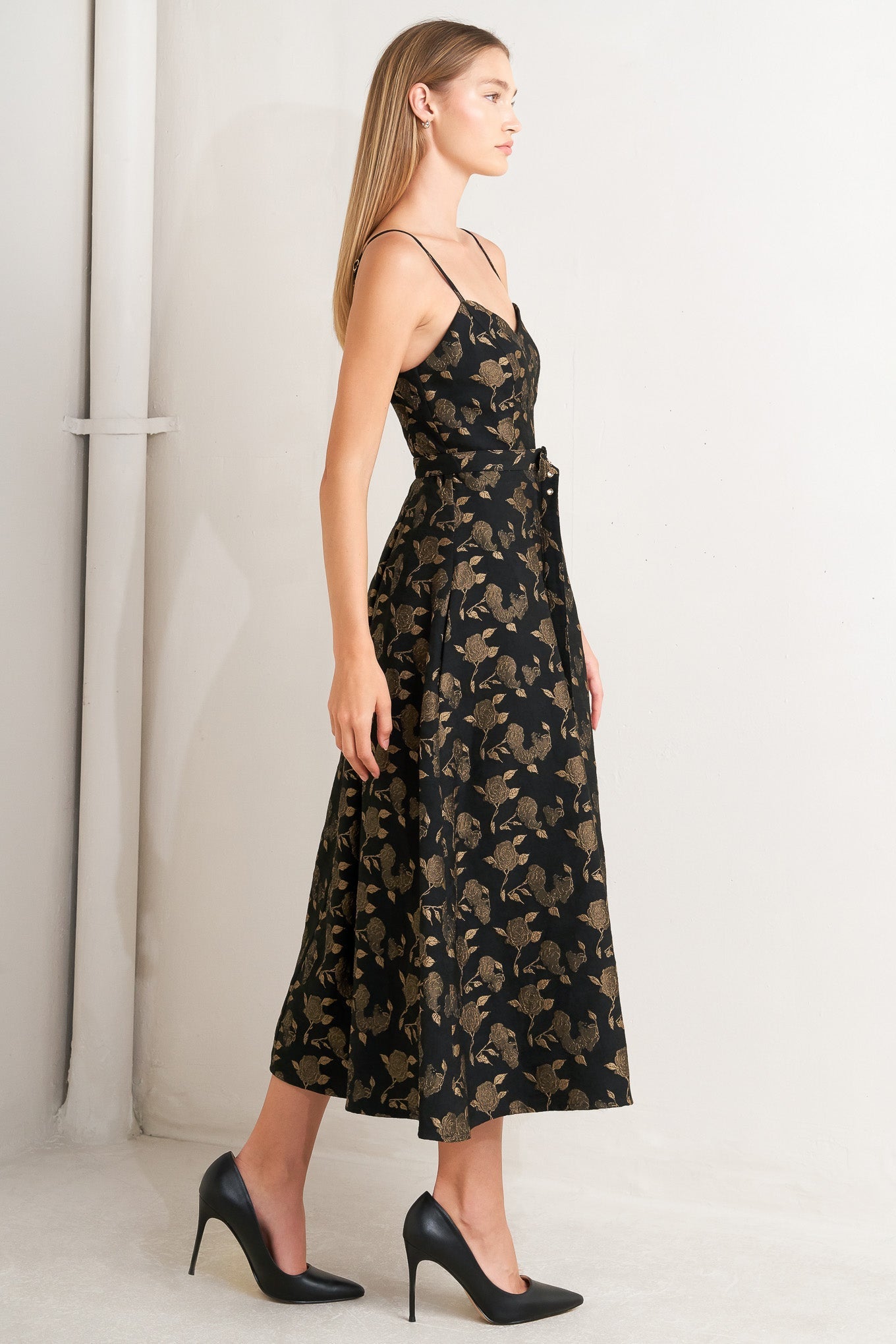 GARDEN OPERA BLACK & BROWN MIDI DRESS