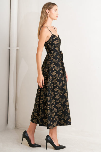 GARDEN OPERA BLACK & BROWN MIDI DRESS