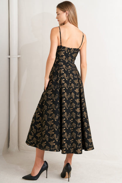 GARDEN OPERA BLACK & BROWN MIDI DRESS