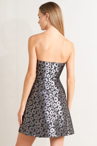 SHINE ON BLACK & SILVER STRAPLESS MINI DRESS