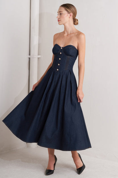 URBAN MOMENT DARK DENIM CORSET DRESS