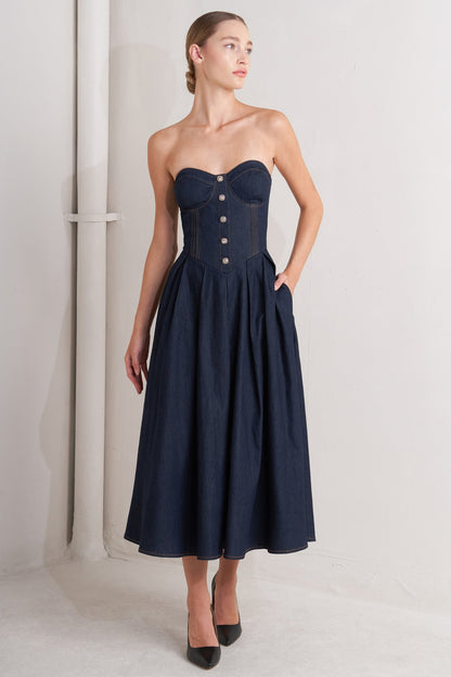 URBAN MOMENT DARK DENIM CORSET DRESS