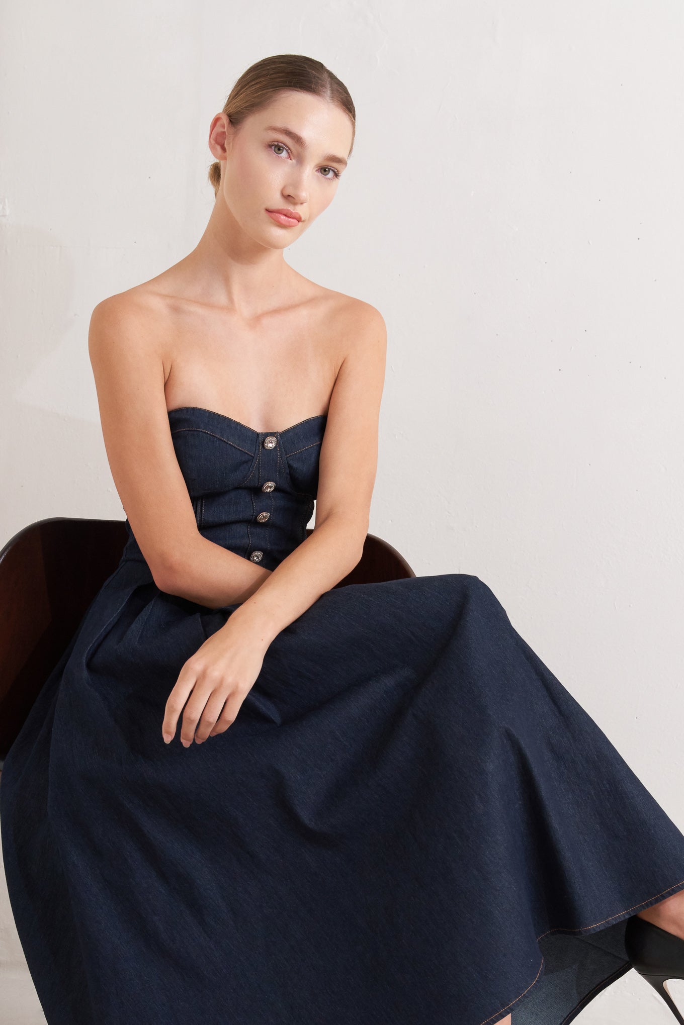 URBAN MOMENT DARK DENIM CORSET DRESS